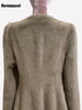 Autumn Winter Elegant Chic Short Fitted Faux Fur Blazer Women Single Button Puff Sleeve Fluffy Jacket