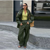 Street Waist Cinching Leather Jacket Women Loose Solid Stand Collar Zipper Pocket Jackets Spring Lady Outwear