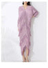 High End Pleated Maxi Dress Women V Neck Batwing Sleeves Stitching Color Tassel Elegant Dresses Ladies Clothes 2DA1641