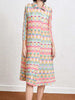 Printed Geometric Dress Women's Spring Lapel Single Breasted Color Block Loose A-line Stretch Dresses 2DB2204