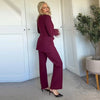 Women's Black Blazer Pants Set With Feather Cuffs Lapel Long Sleeve Button Jacket Wide Leg Pants Lady Chic Outfits