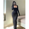 Women's Solid Long Sleeve Bodycon Dress, Chic Basic Minimalist Causual Scoop Neck Long Dress, Womenswear