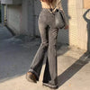 Woman High Waist Vintage Casual Flare Jeans Girls Elastic Slim Fit Bell Bottom Pants Lady Blue Black Grey Denim Trousers
