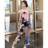 Blue Green Tie-Dye Print Women's Two-piece Set Three-quarter Sleeves A-line Top Wide Leg Pants Spring 2DB7115
