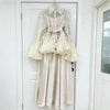 White Two Piece Set for Women Lapel Flare Sleeve Spliced Ruffles Lace Blouse High Waist Simpel Vest Dress Fairy Suit Female