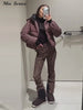 Striped Ski Suit Women's Hooded Full Sleeves Zippers Warm Coats High Waist Pants Winter Winter Lady Tracksuit