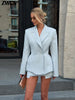 Elegant Double-breasted Blazers Coat Shorts Suit Autumn Solid Lapel Waist-cinching Jackets Slim Short Pants Women's Outfits