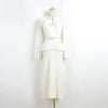 Long Sleeves with Belt Knitted Dresses Beaded Button Black Long Gown Belted Slim Bow White Dress Autumn Elegant Women's Clothing