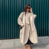 Elegant Khaki Women's Trench Coat Long Autumn Loose Stand Collar Full Sleeved Single Breasted Pocket Side Split Windbreaker