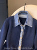 High-Quality Korean Denim Shirt Collar Stitching Fake Two-piece Sweater Women Cardigan Chic Knitted Coat Female Tops