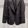 Metal Heart Rivet Black Jackets Y2K Aesthetic Notched Collar Coat Women Blazers Autumn Loose Long Sleeve Tops Mujer