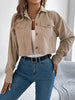 Autumn Winter Crop Jacket Woman Casual Pocket Single Breasted Long Sleeve Lapel Khaki Pink Valentine's Day Corduroy Coats