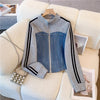 Pant Set Women Two Piece Sets Denim Splice Zipper Matching Sets Casual Coats Wide Leg Long Pants Lace Up Elastic Waist