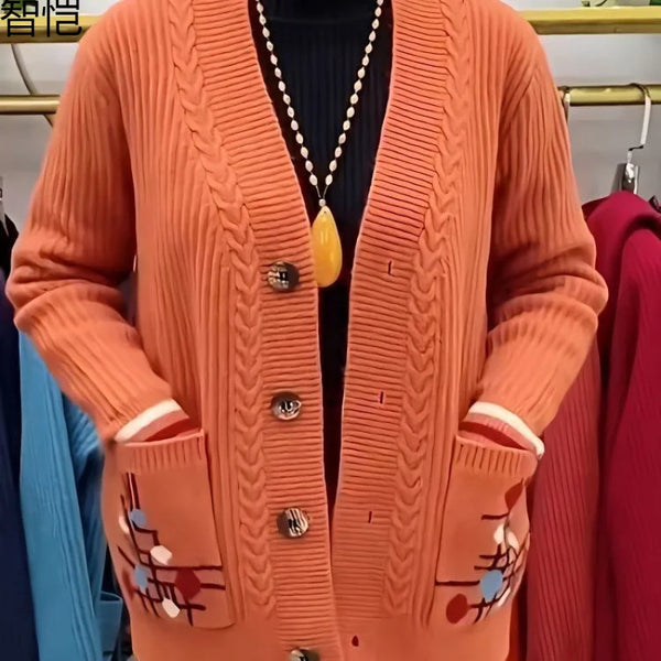 Autumn Pocket Knit Cardigan Women Casual Sweater Coat Single Breasted V-Neck All-Match Knitted Jacket Female Tops