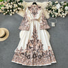 Retro Court Style Printed Dress Women Autumn Winter Flared Sleeve Vintage Long Dresses Ladies Slim Autumn Winter Long Robe