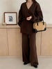 Women's Knit 2 Piece Set Lace-up Gathered Wast Cardigan Coats High Waist Wide Leg Pants Winter 26C1023