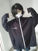 Women Harajuku Japanese Print Zip Up Jacket Stand Collar Striped Sleeve Loose Casual Sports Track Coat