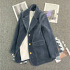 Women Corduroy Blazer Coat Spring Autumn Long Sleeve Single-breasted Elegant Office Waist Casual Ladies Suit Coat Female Top