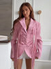 Pinstripe Coat Women's Blazer Turn Down Collar Top Padded Shoulders Fitted Waist Detachable Tassel Straps Spring Woman Clothes