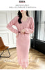 100% Merino Wool Women Long Dress Sweater V-Neck Pullover Long Dress Versatile Cashmere Knitwear Bottoming Clothing