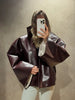 Beige Croc Leather Cropped Jacket Y2k Stand Collar Long Sleeve Wide Cuff Oversize Coat Autumn Street Daily Casual Outerwear