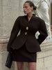 Solid Mini Skirt Set For Women Spring Long Sleeve Waist Jacket Hip Package Skirt 2 Piece Sets Lady Chic Suits