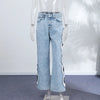 Y2K Women's Diamond Star Blue Jeans High Waist Pockets Zipper Wide Leg Denim Pant Summer Autumn Lady Street All-match Pants
