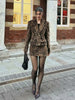 Long Sleeve Blazers Top Women 2 Pieces Leopard Printed Mini Skirt Sets Women's Suit Two Piece Set Women Outfit