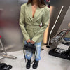 Pinstripe Coat Women's Blazer Turn Down Collar Top Padded Shoulders Fitted Waist Detachable Tassel Straps Spring Woman Clothes