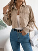 Autumn Winter Crop Jacket Woman Casual Pocket Single Breasted Long Sleeve Lapel Khaki Pink Valentine's Day Corduroy Coats