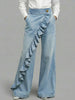 Ruffle Trim Womens Jeans High Waist Vintage Hip Hop Straight Baggy Denim Pants Street Y2K American Style Wide Leg Denim Trouser