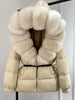 Lagabogy Winter Women Big Real Fox Fur Collar 90%White Duck Down Coat Female Streetwear Loose Hooded Warm Puffer Jacket