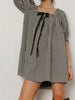 Women Gingham Plaid Mini Dress y2k Babydoll Short Dress Puff Sleeve Square Neck Cute Silky Bow Tied Loose Dresses