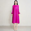 Pleated Dress Women's Round Neck Long Sleeve Casual Loose Lady Elegant Women's Dress