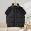 Women Stand Collar Knit Spliced Cotton Puffer Vest Drawstring Hem Loose Quilted Waistcoat Autumn Winter Casual Outerwear