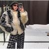 Retro Faux Fur Short Coat Women Elegant Casual Plush Lapel Single Breasted Coats Female Winter Classic Chic Street Outwear