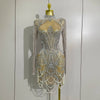 Sparkly Diamonds Pearl Mesh Stretch Short Dress Women Evening Prom Celebrate Birthday Party Dress Nightclub Stage Costume