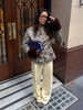 Women Deer Spot Print Faux Fur Cropped Jacket Stand Collar Dark Fur Cuff Button Up Short Coat Vintage Winter Street Outerwear