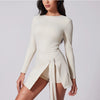 Womens High Neck Tennis Dress Long Sleeve Sarong Wrap Skirt Built in Shorts Golf Athletic Dress Workout Rompers