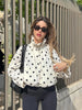 Woman Long Sleeve Polka Dot Solid Jacket High Collar Single Breasted Drawstring Coat Spring High Street Lady Chic Jackets