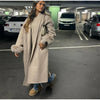 Lace-Up Long Overcoat Women's Coat Office Lady Elegant Woolen Furry Patchwork Long Sleeve Coats Loose Cardigan Jackets