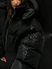 Water-reactive Leopard Pattern Women's Puff Jacket Stretch Cuff Zip Up Hooded Down Coat Unique Daily Warm Winter Lady Coats