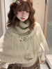 Cute twist knitted pullover cape sweater for women autumn and winter loose and thick high-neck design youthful mid-sleeved top