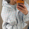Printed Oversized Drawstring Waist Jackets Women Street Stand Collar Full Sleeve Zipper Slim Coats Autumn Chic Ladies Outerwears