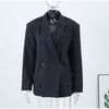 Chic Women's Double Breasted Blazer Top Contrast Stchiting Loose Fit Formal Casual Outerwear Suit Jacket Outfit