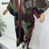 Africa classic camouflage colour print Winter Hooded cardigan dress Female abaya winter outfits for women long down coat
