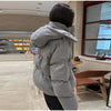 Women Hooded Stand Collar Cropped Puffer Jacket Zip Snap Button Loose Slim Short Quilted Casual Winter Warm Outerwear Coat