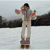 Printed Hooded Puffer Coat Suspender Ski Pants Zip‑Up Slim Fit Winter Women Snow Outfit Warm Lady Two‑Piece Ski Set