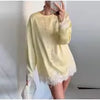 Satin Lace Patchwork Dress Women Long Sleeve O-neck Casual Spring Female Dresses Casual Solid Beach Robe not contain pearls