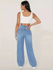 Wide Leg Distressed Straight Jeans for Women Elastic Casual Bootcut Denim Pants Ladies Jeans